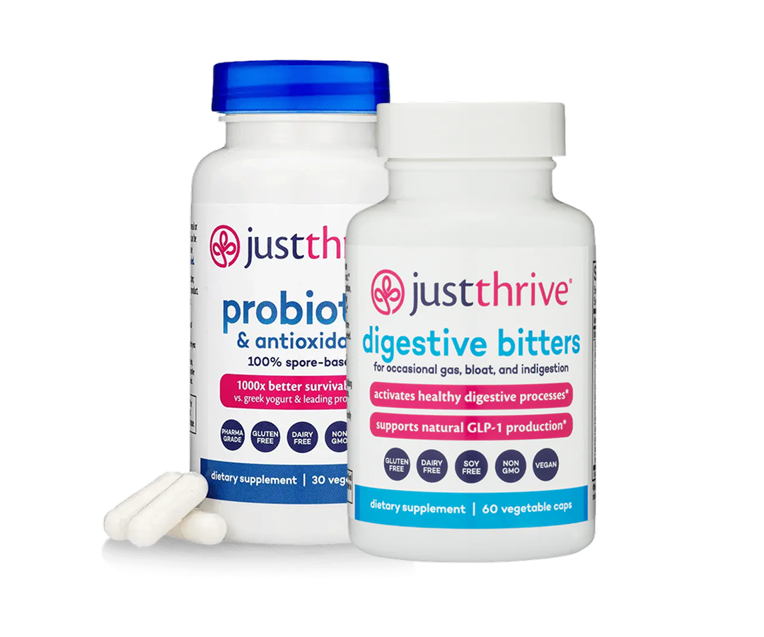 Gut Essentials Just Thrive Probiotic（90 Count） + Digestive Bitters（180 Count）